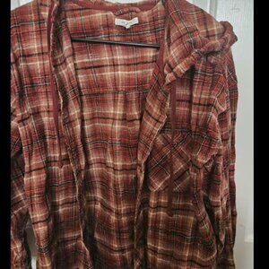 Maurices Burnt Orange Hooded Flannel Shacket Size L